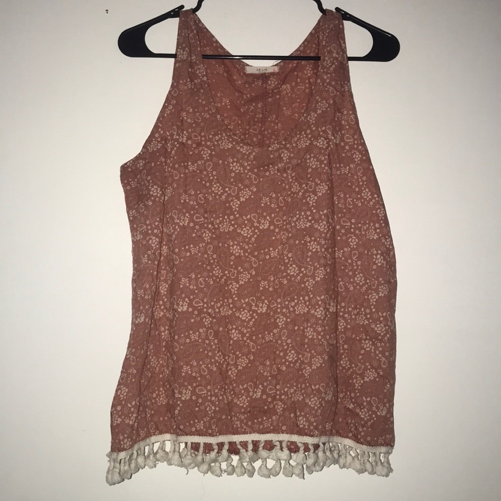 tasseled floral print tank top